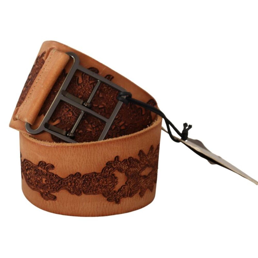 Scervino Street Brown Genuine Leather Black Logo Buckle Women's Belt